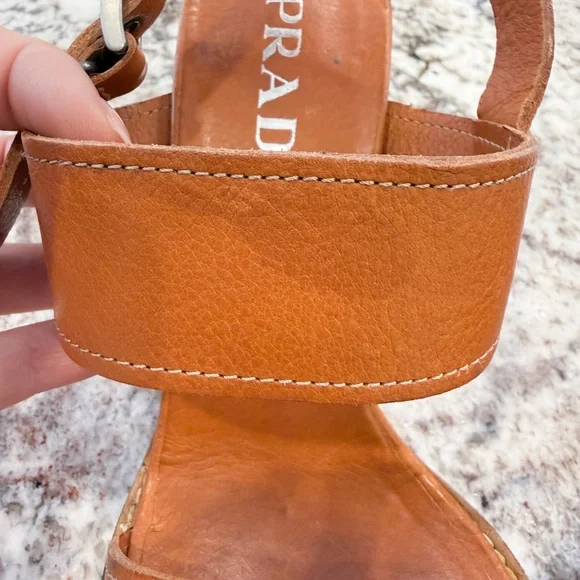 USED Prada Brown Leather Sling Backs in Cognac Size 40 - Picture 10 of 13